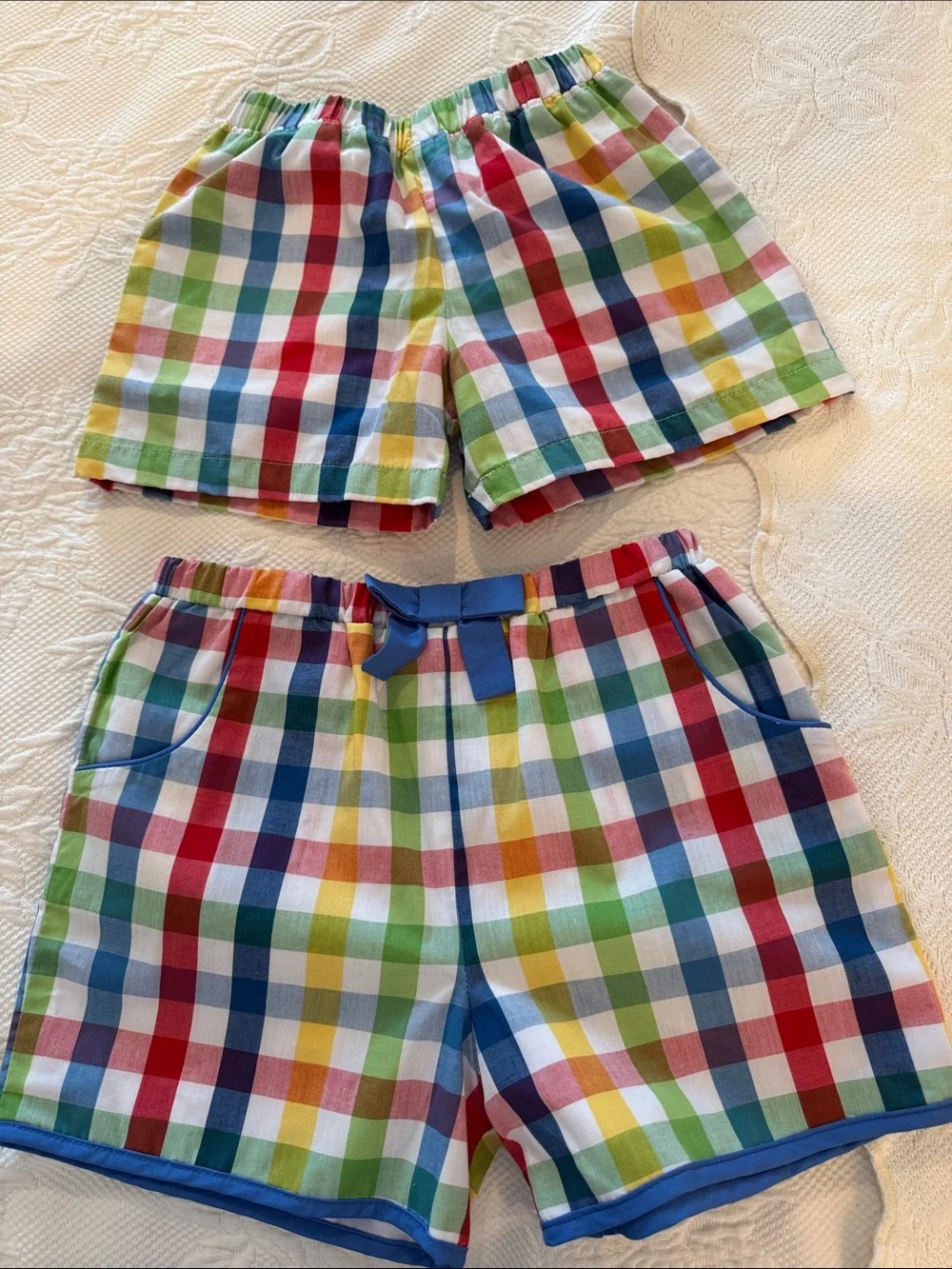 lot of 2 - The Beaufort Bonnet Company Gingham Shorts - brother sister set